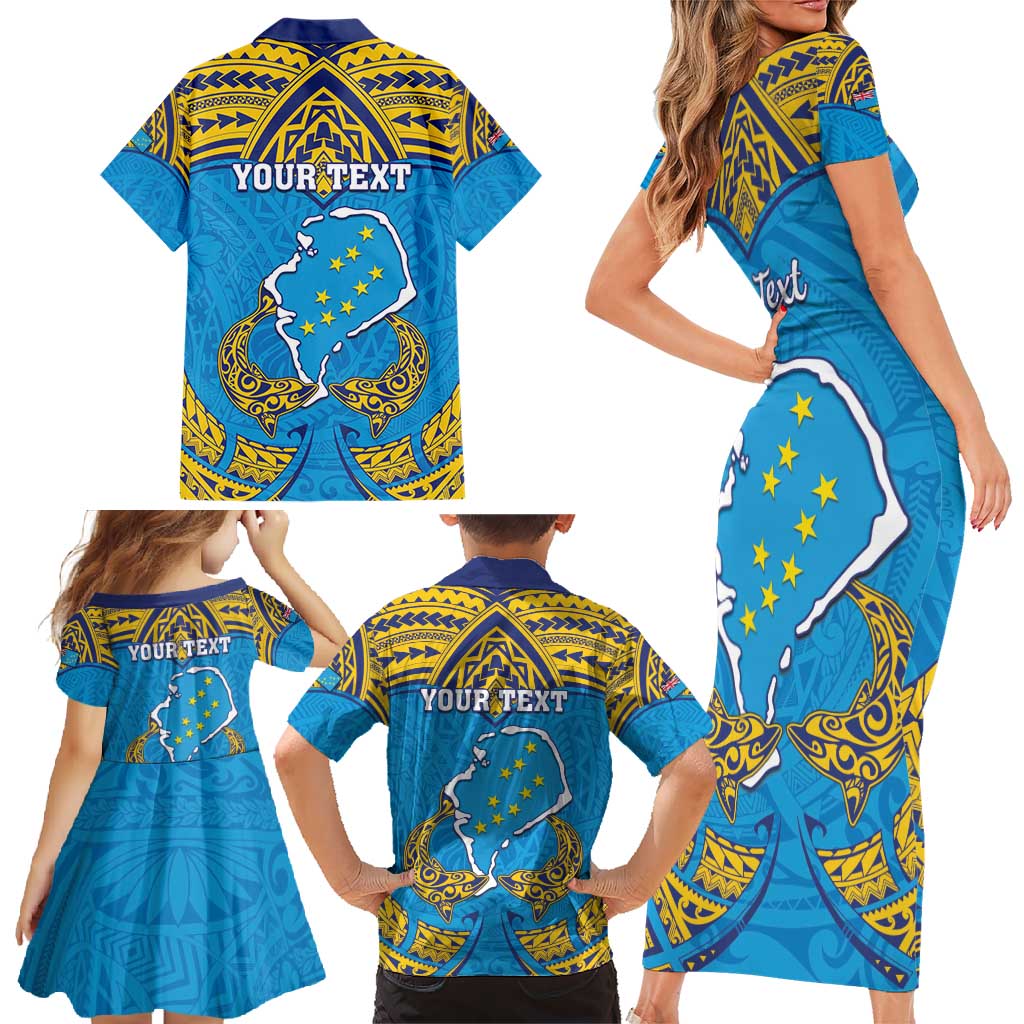 Personalised Tuvalu Independence Day Family Matching Short Sleeve Bodycon Dress and Hawaiian Shirt Coat Of Arms With Polynesian Dolphin Tattoo LT05 - Polynesian Pride