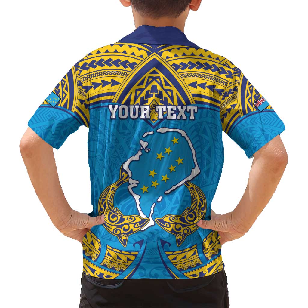 Personalised Tuvalu Independence Day Family Matching Summer Maxi Dress and Hawaiian Shirt Coat Of Arms With Polynesian Dolphin Tattoo LT05 - Polynesian Pride