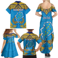 Personalised Tuvalu Independence Day Family Matching Summer Maxi Dress and Hawaiian Shirt Coat Of Arms With Polynesian Dolphin Tattoo LT05 - Polynesian Pride