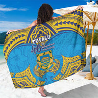 Tuvalu Independence Day Sarong Coat Of Arms With Polynesian Dolphin Tattoo LT05 One Size 44 x 66 inches Blue - Polynesian Pride