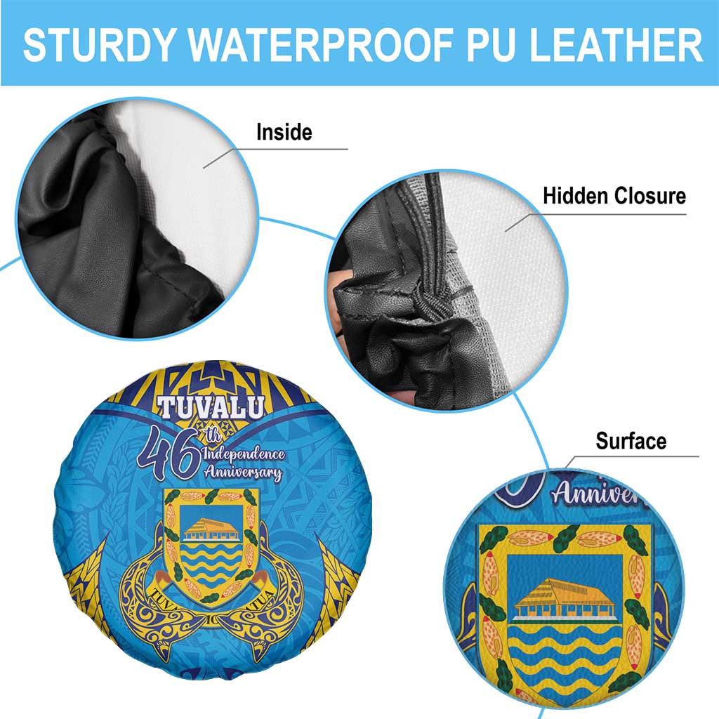 Tuvalu Independence Day Spare Tire Cover Coat Of Arms With Polynesian Dolphin Tattoo