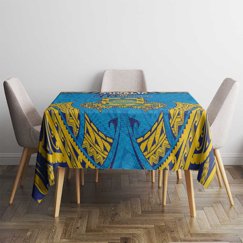 Tuvalu Independence Day Tablecloth Coat Of Arms With Polynesian Dolphin Tattoo