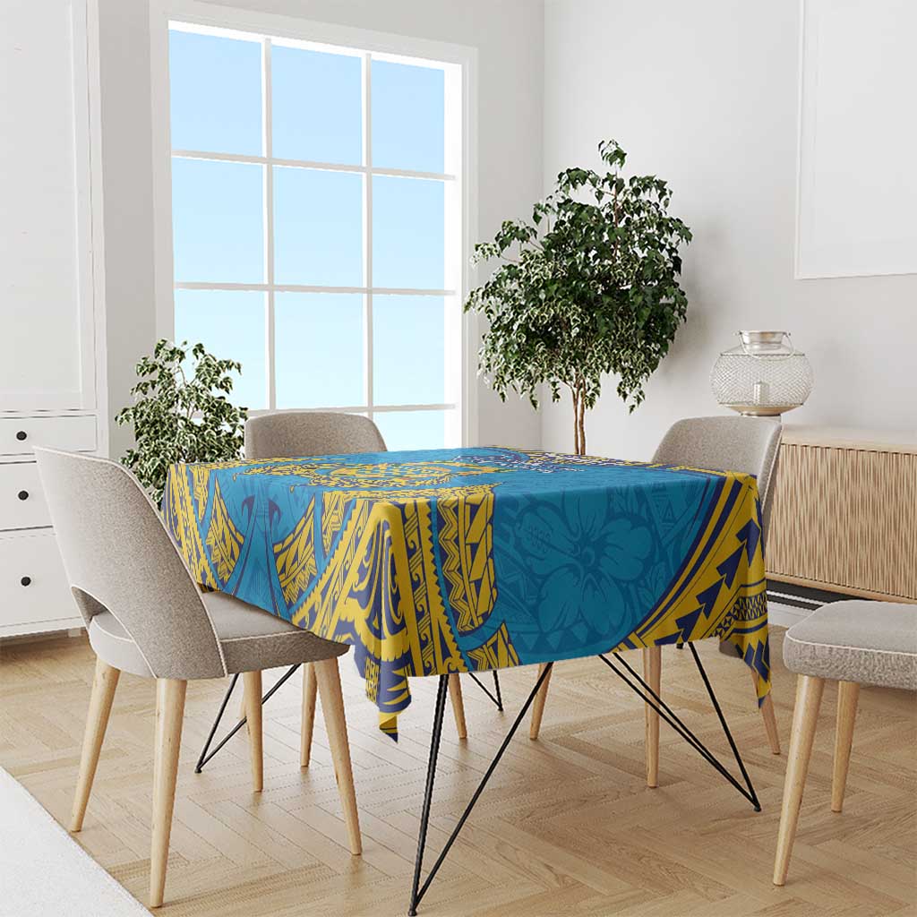 Tuvalu Independence Day Tablecloth Coat Of Arms With Polynesian Dolphin Tattoo
