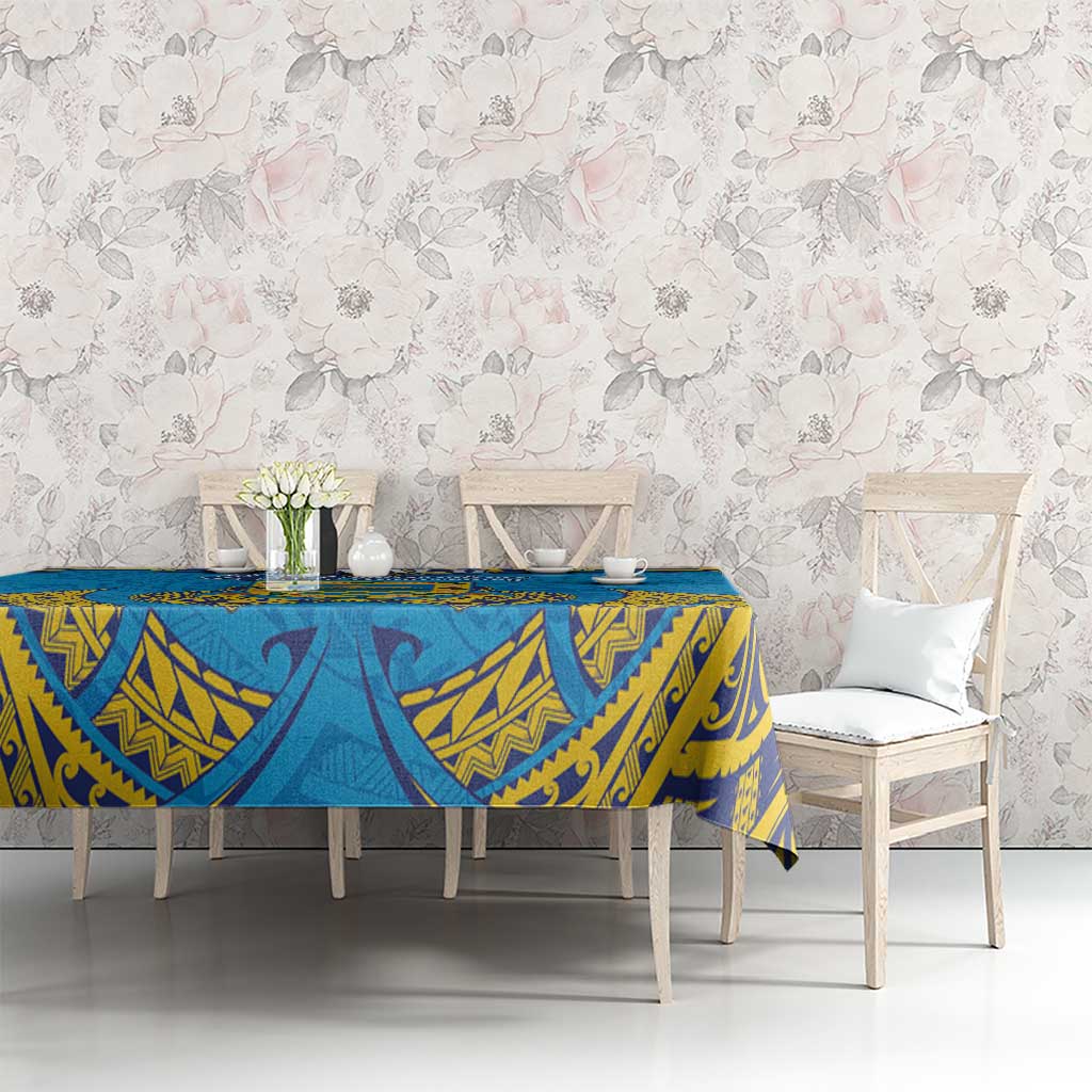 Tuvalu Independence Day Tablecloth Coat Of Arms With Polynesian Dolphin Tattoo