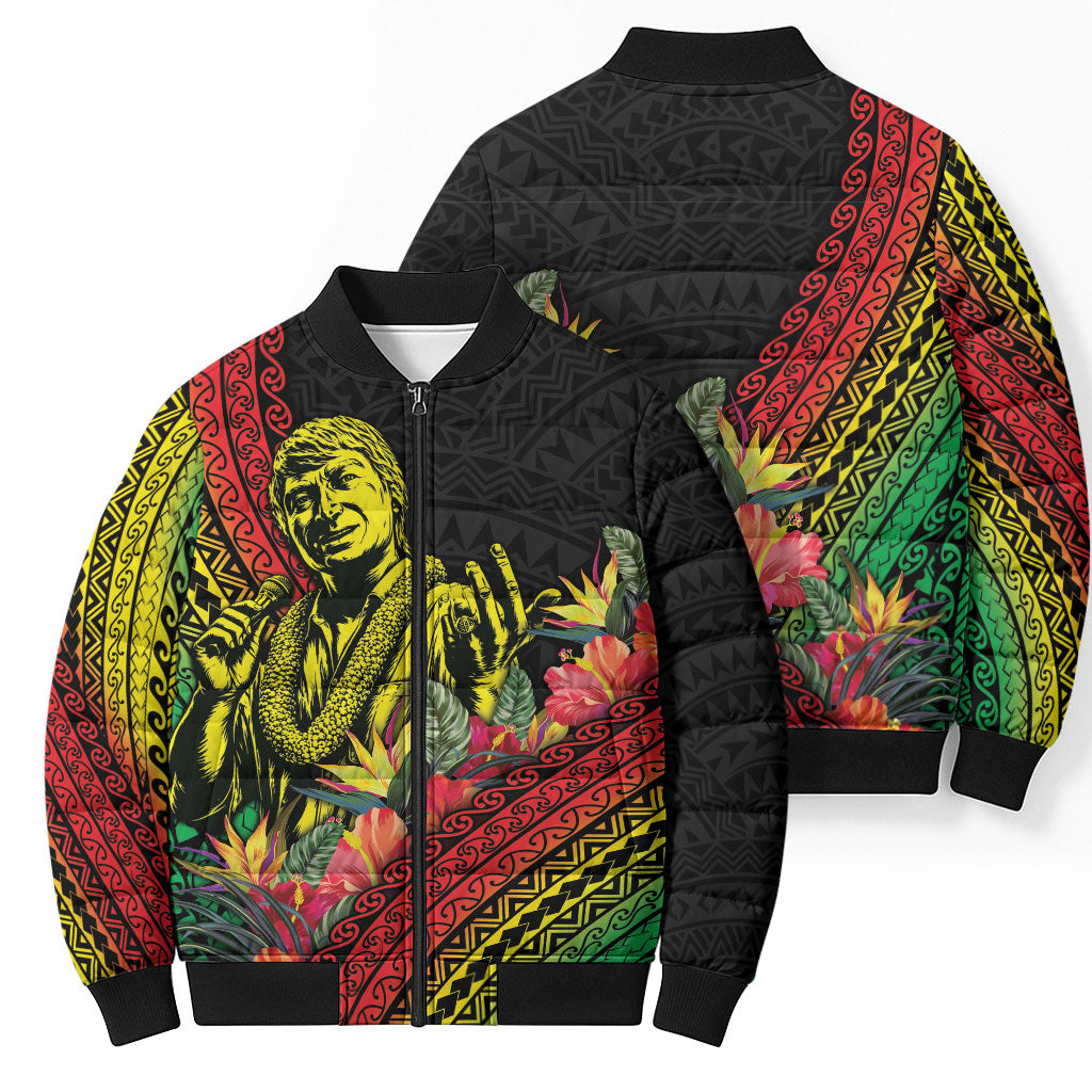 Retro Hawaiian Singer Bomber Puffer Jacket Polynesian Style Tropical Flowers LT05 - Polynesian Pride