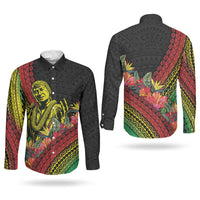 Retro Hawaiian Singer Couples Matching Long Sleeve Bodycon Dress and Long Sleeve Button Shirt Polynesian Style Tropical Flowers LT05 - Polynesian Pride
