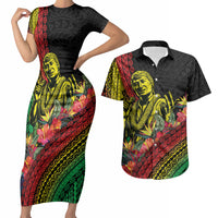 Retro Hawaiian Singer Couples Matching Short Sleeve Bodycon Dress and Hawaiian Shirt Polynesian Style Tropical Flowers LT05 Black - Polynesian Pride