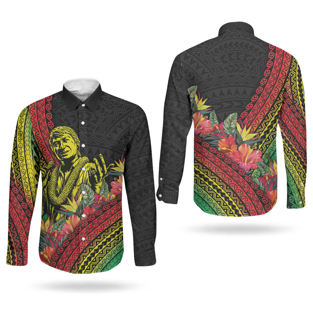 Retro Hawaiian Singer Couples Matching Tank Maxi Dress and Long Sleeve Button Shirt Polynesian Style Tropical Flowers LT05 - Polynesian Pride