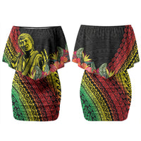 Retro Hawaiian Singer Family Matching Off Shoulder Short Dress and Hawaiian Shirt Polynesian Style Tropical Flowers LT05 Mom's Dress Black - Polynesian Pride