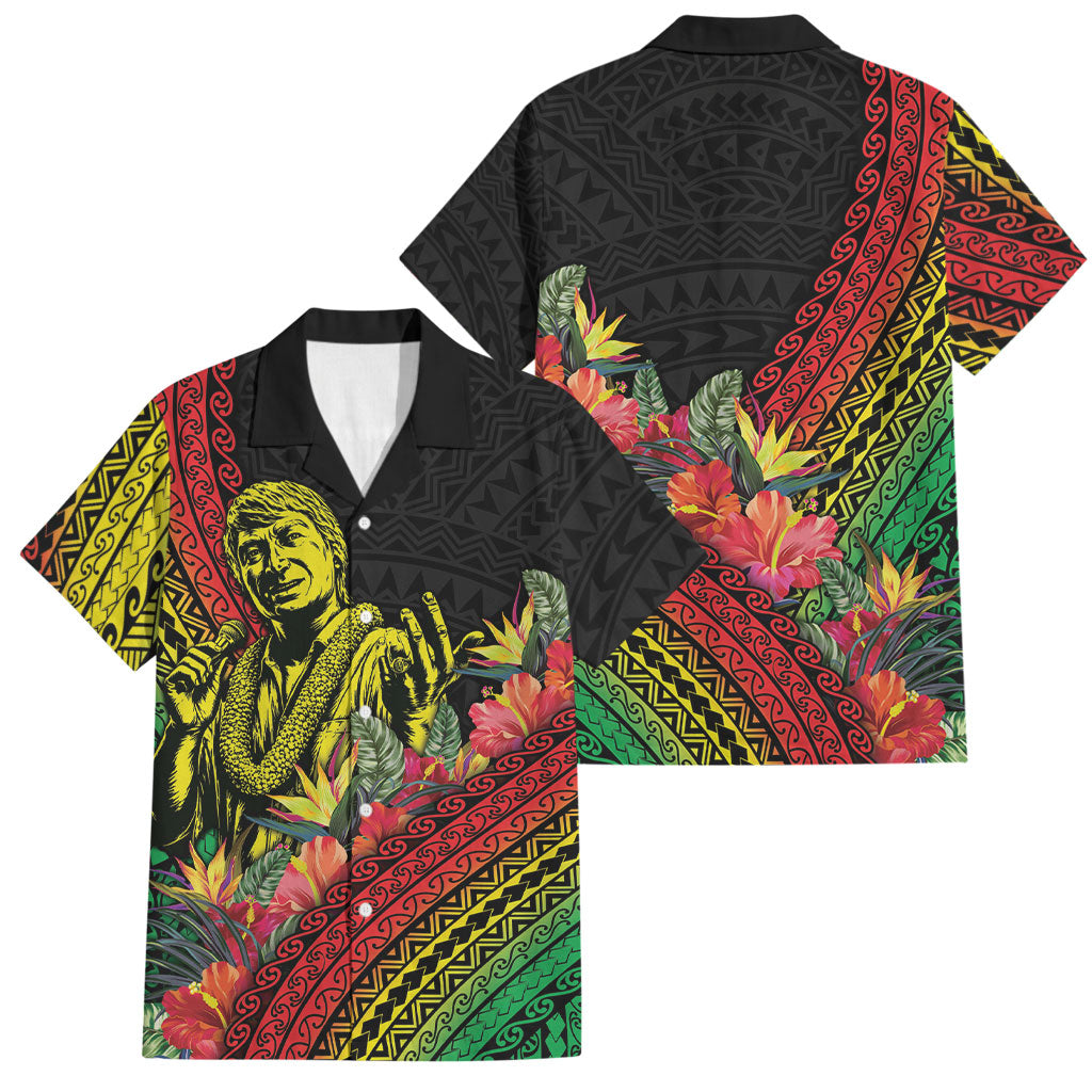 Retro Hawaiian Singer Family Matching Off Shoulder Short Dress and Hawaiian Shirt Polynesian Style Tropical Flowers LT05 Dad's Shirt - Short Sleeve Black - Polynesian Pride