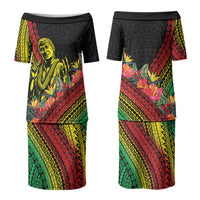 Retro Hawaiian Singer Family Matching Puletasi and Hawaiian Shirt Polynesian Style Tropical Flowers LT05 Mom's Dress Black - Polynesian Pride