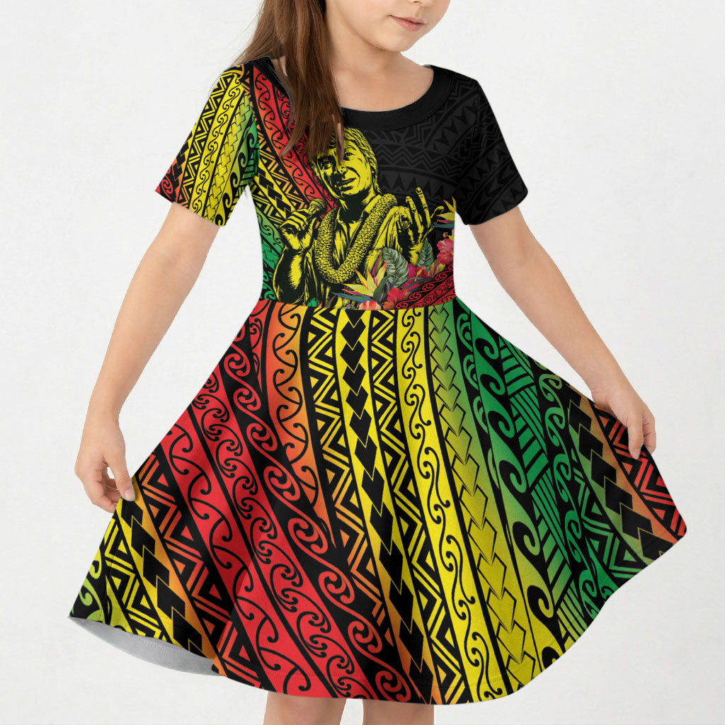 Retro Hawaiian Singer Kid Short Sleeve Dress Polynesian Style Tropical Flowers