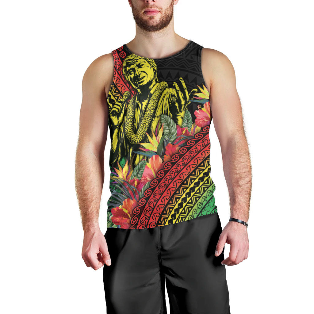 Retro Hawaiian Singer Men Tank Top Polynesian Style Tropical Flowers LT05 - Polynesian Pride