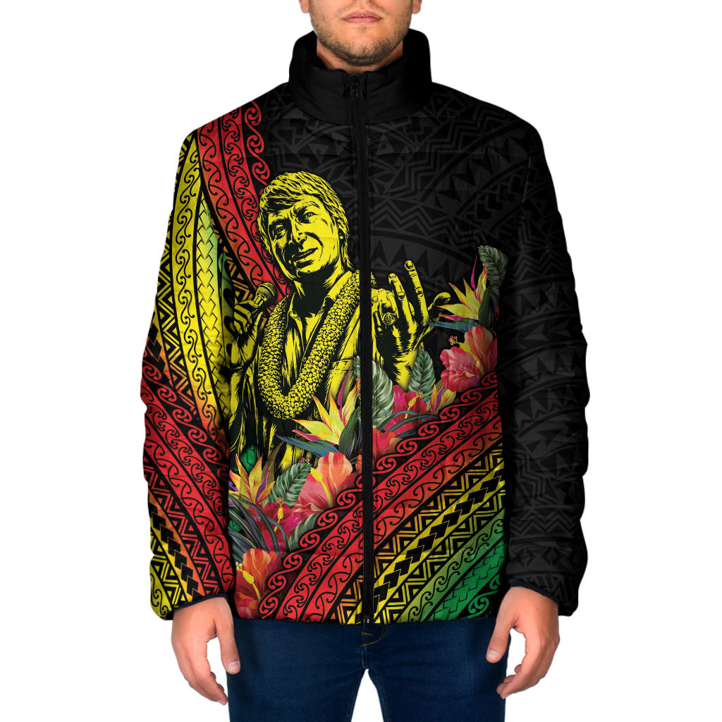 Retro Hawaiian Singer Padded Jacket Polynesian Style Tropical Flowers LT05 Men Black - Polynesian Pride
