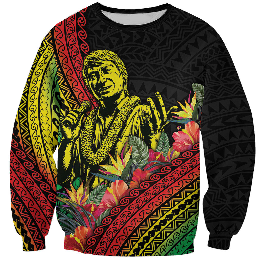 Retro Hawaiian Singer Sweatshirt Polynesian Style Tropical Flowers LT05 Unisex Black - Polynesian Pride