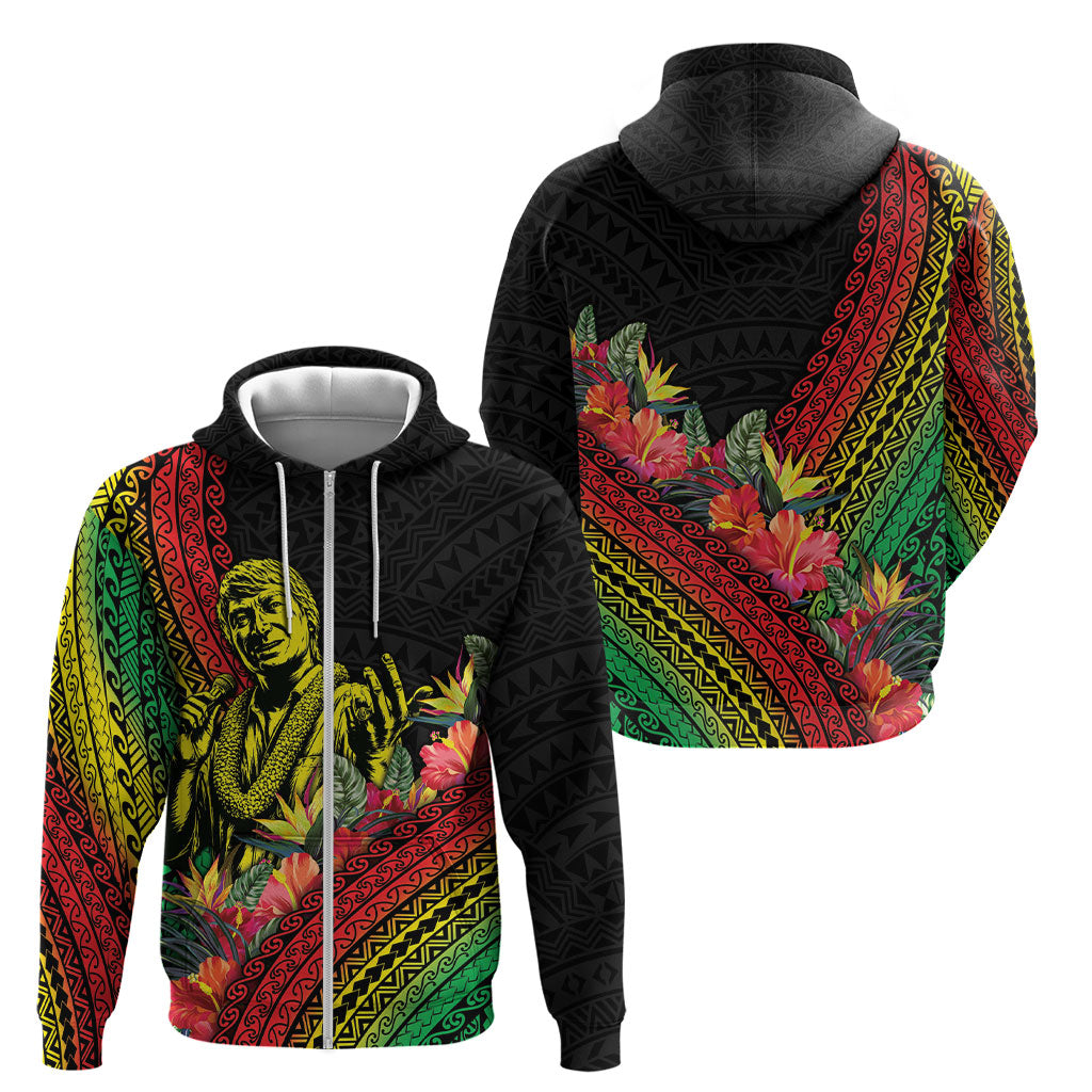 Retro Hawaiian Singer Zip Hoodie Polynesian Style Tropical Flowers LT05 - Polynesian Pride