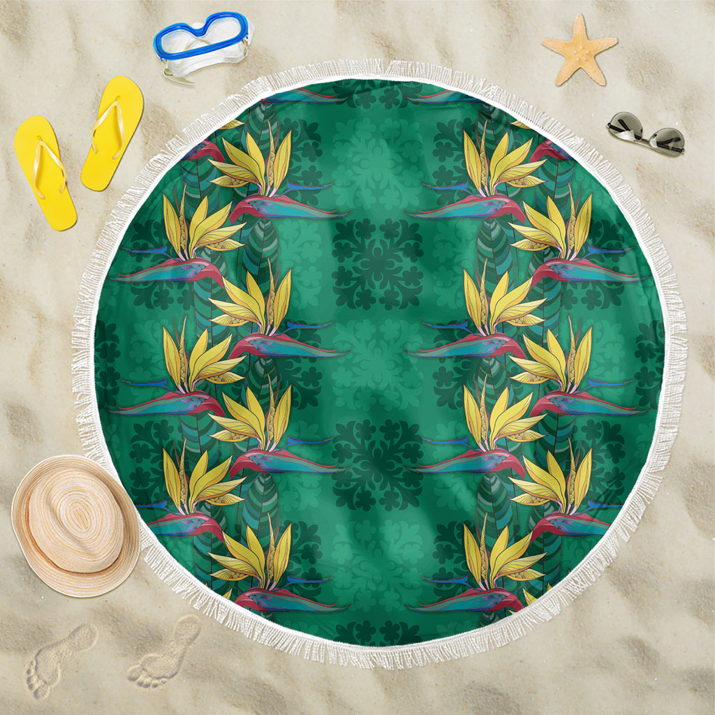Hawaii Waikiki King Beach Blanket Green Quilt With Pua Manu LT05 One Size 150cm Green - Polynesian Pride