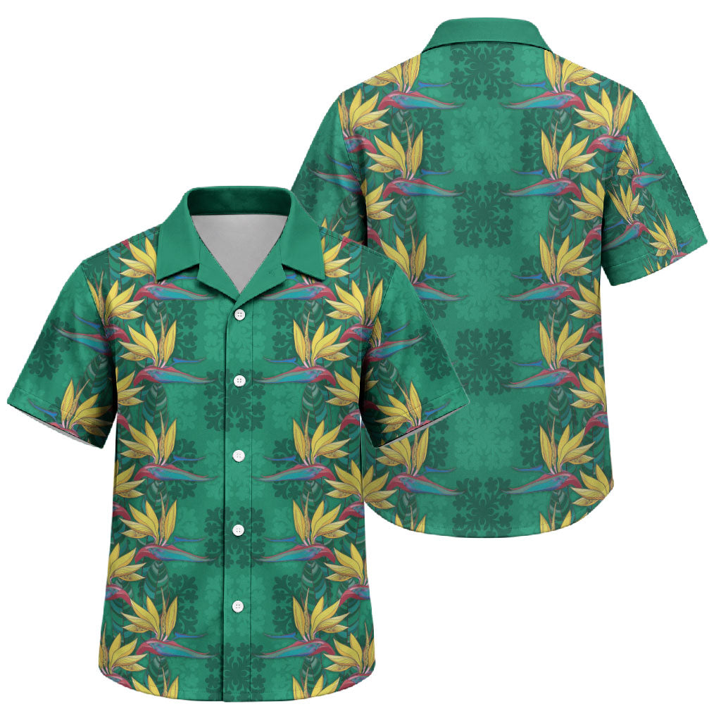 Hawaii Waikiki King Family Matching Long Sleeve Bodycon Dress and Hawaiian Shirt Green Quilt With Pua Manu LT05 Son's Shirt Green - Polynesian Pride