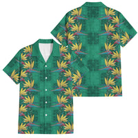 Hawaii Waikiki King Family Matching Off The Shoulder Long Sleeve Dress and Hawaiian Shirt Green Quilt With Pua Manu LT05 Dad's Shirt - Short Sleeve Green - Polynesian Pride