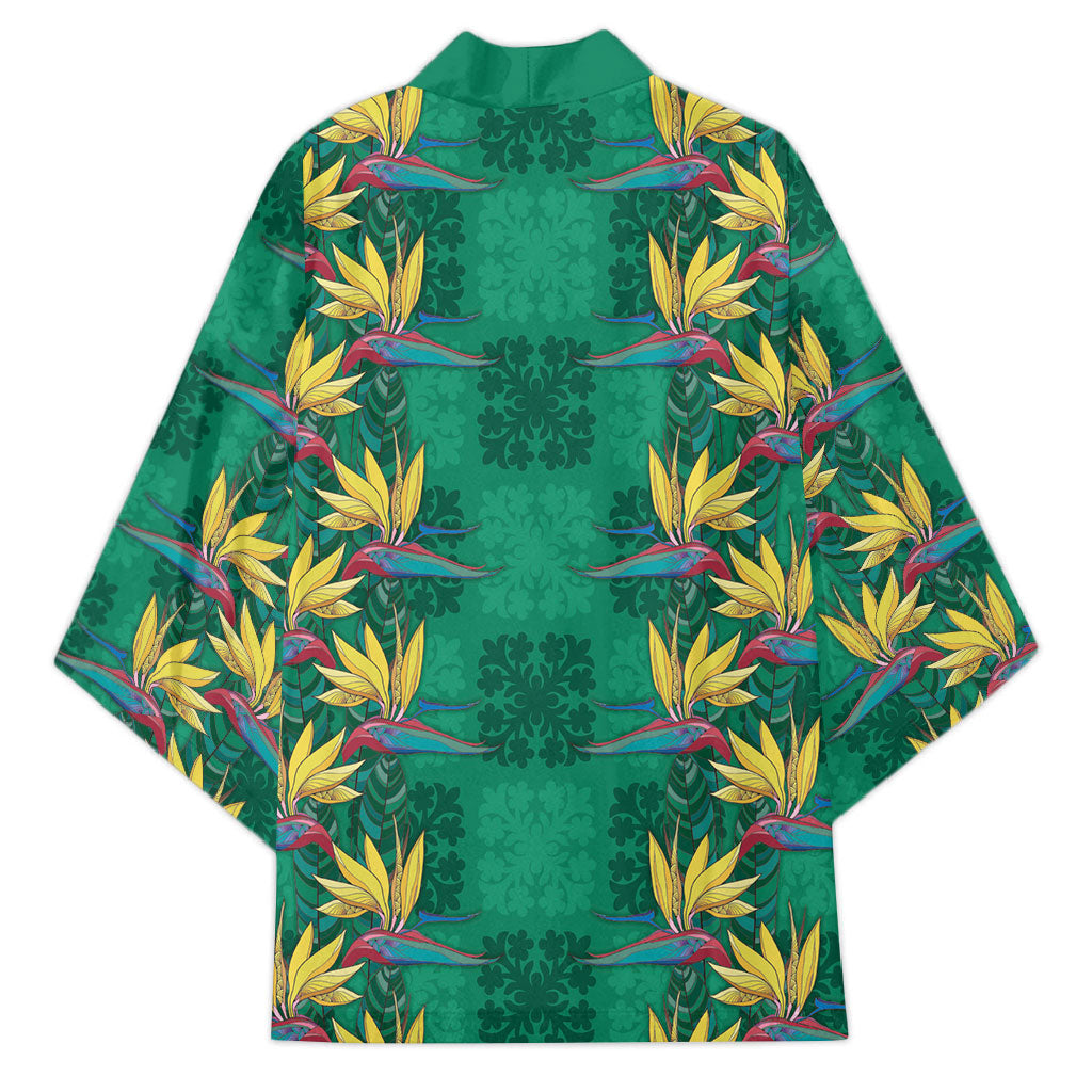 Hawaii Waikiki King Kimono Green Quilt With Pua Manu LT05 - Polynesian Pride
