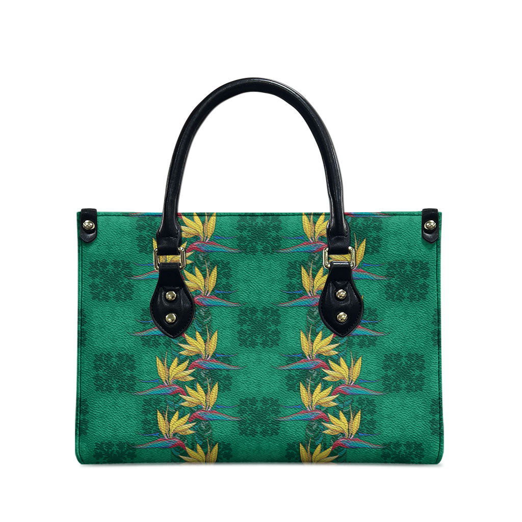Hawaii Waikiki King Leather Bag Green Quilt With Pua Manu LT05 - Polynesian Pride