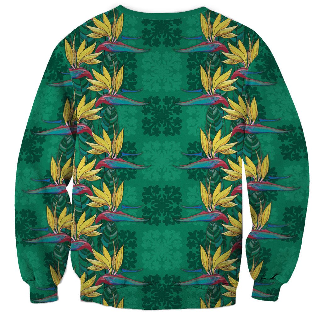 Hawaii Waikiki King Sweatshirt Green Quilt With Pua Manu LT05 - Polynesian Pride