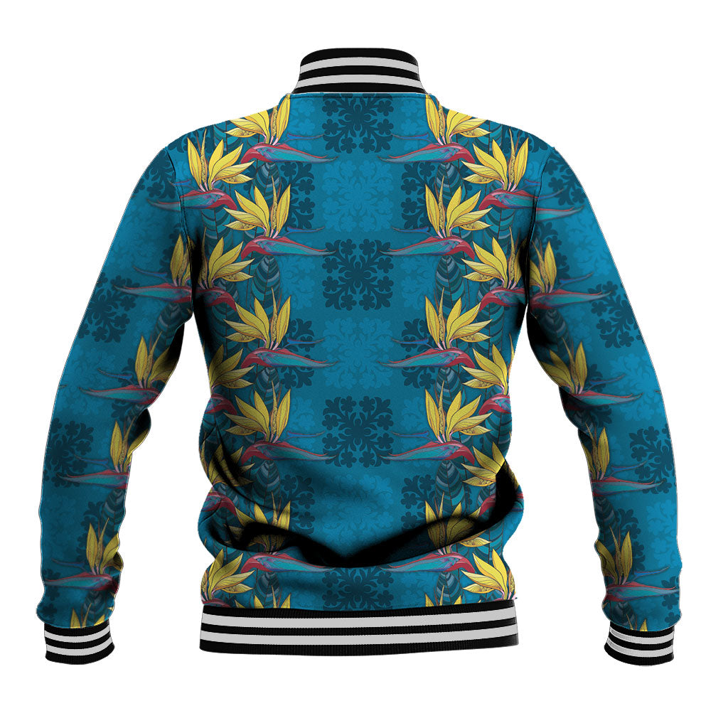 Hawaii Waikiki King Baseball Jacket Blue Quilt With Pua Manu LT05 - Polynesian Pride