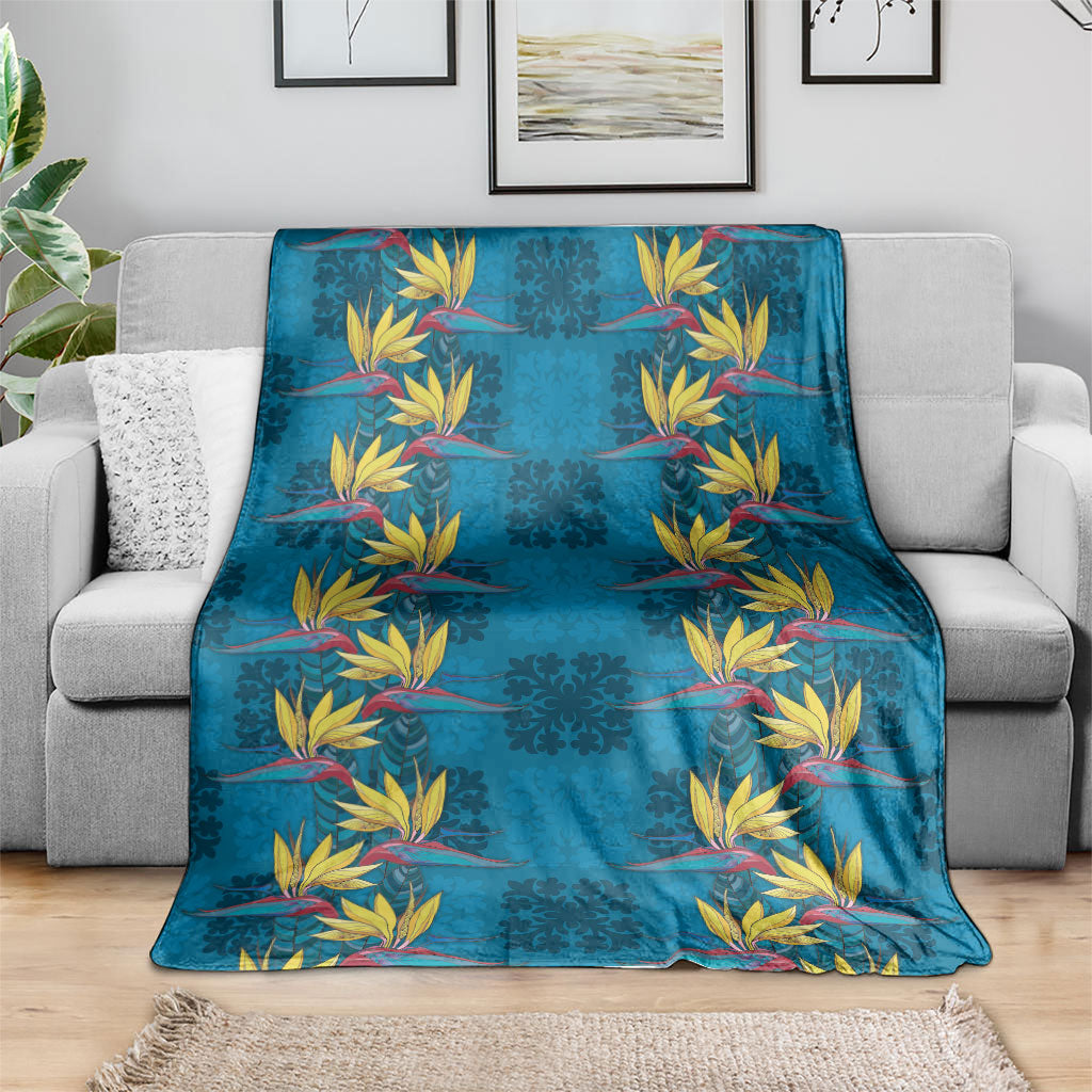 Hawaii Waikiki King Blanket Blue Quilt With Pua Manu LT05 - Polynesian Pride