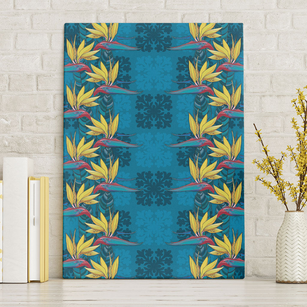 Hawaii Waikiki King Canvas Wall Art Blue Quilt With Pua Manu