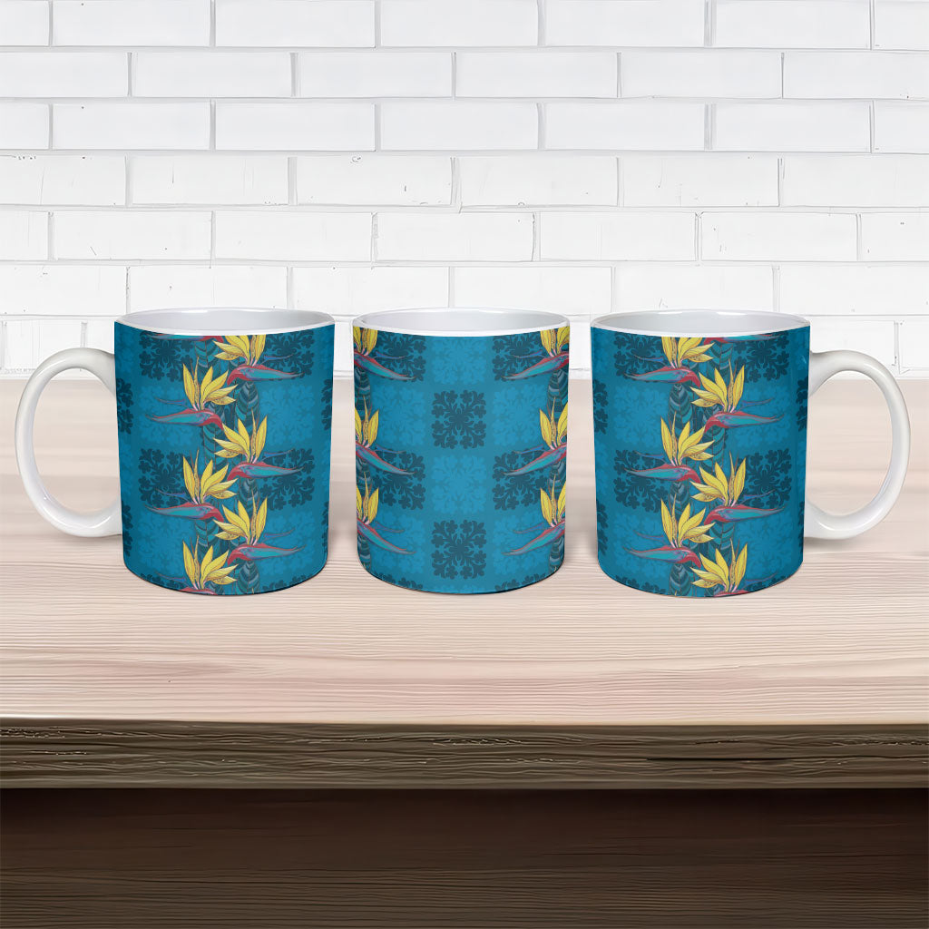 Hawaii Waikiki King Ceramic Mug Blue Quilt With Pua Manu LT05 - Polynesian Pride
