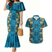 Hawaii Waikiki King Couples Matching Mermaid Dress and Hawaiian Shirt Blue Quilt With Pua Manu LT05 Blue - Polynesian Pride