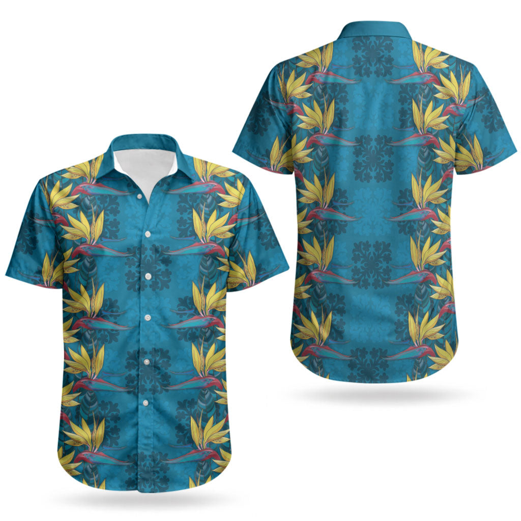 Hawaii Waikiki King Couples Matching Mermaid Dress and Hawaiian Shirt Blue Quilt With Pua Manu LT05 - Polynesian Pride