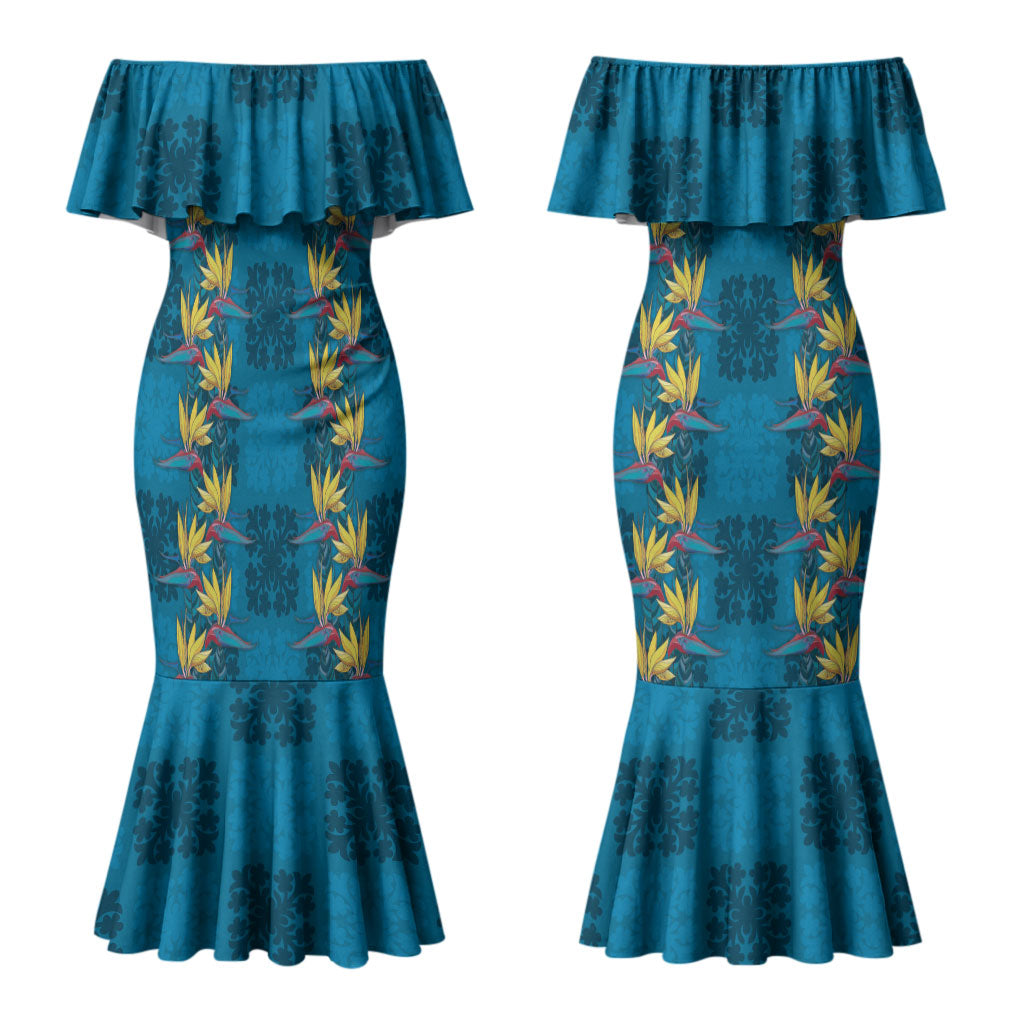 Hawaii Waikiki King Couples Matching Mermaid Dress and Hawaiian Shirt Blue Quilt With Pua Manu LT05 - Polynesian Pride