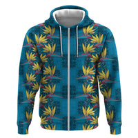 Hawaii Waikiki King Hoodie Blue Quilt With Pua Manu LT05 Zip Hoodie Blue - Polynesian Pride