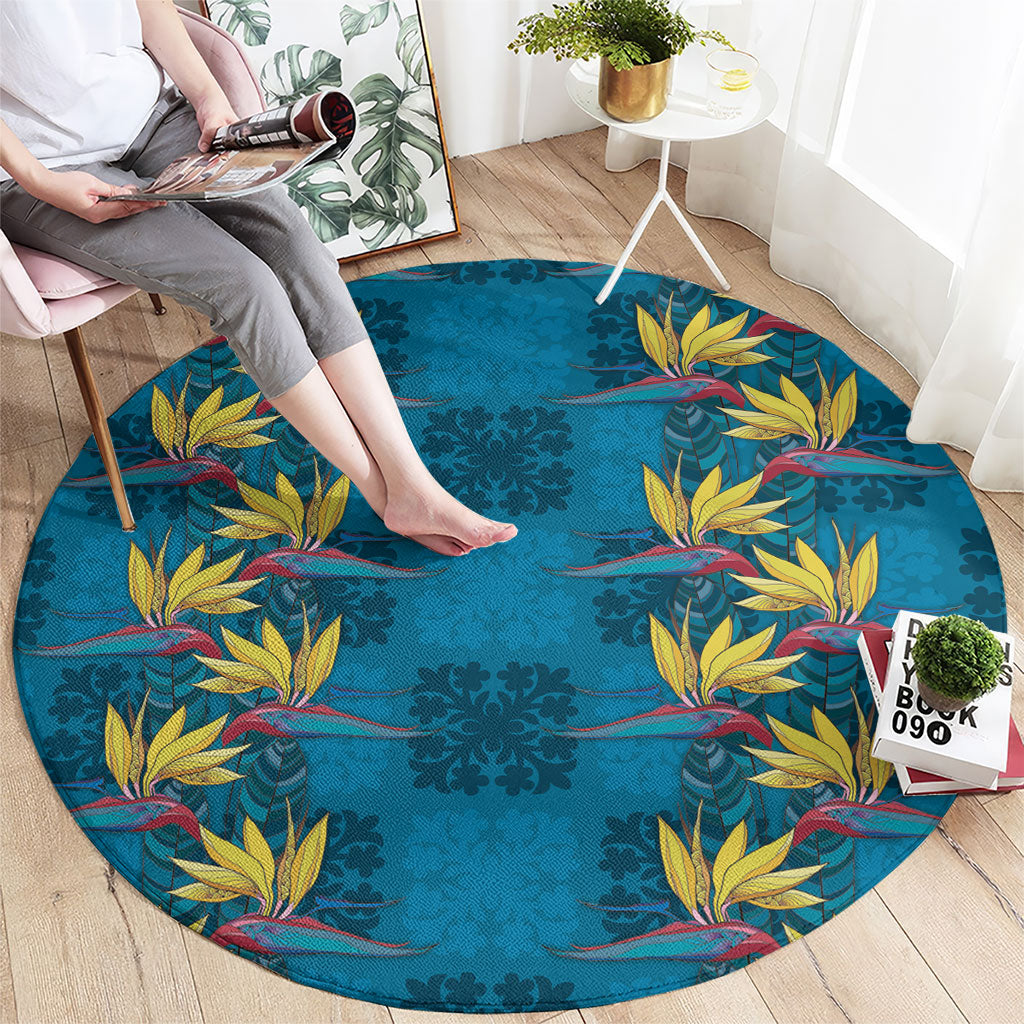 Hawaii Waikiki King Round Carpet Blue Quilt With Pua Manu LT05 - Polynesian Pride