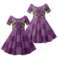 Hawaii Waikiki King Family Matching Puletasi and Hawaiian Shirt Purple Quilt With Pua Manu LT05 Daughter's Dress Purple - Polynesian Pride