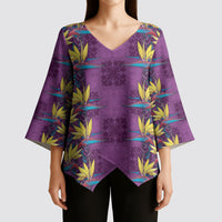 Hawaii Waikiki King Kimono Sleeve Blouse Purple Quilt With Pua Manu LT05 - Polynesian Pride