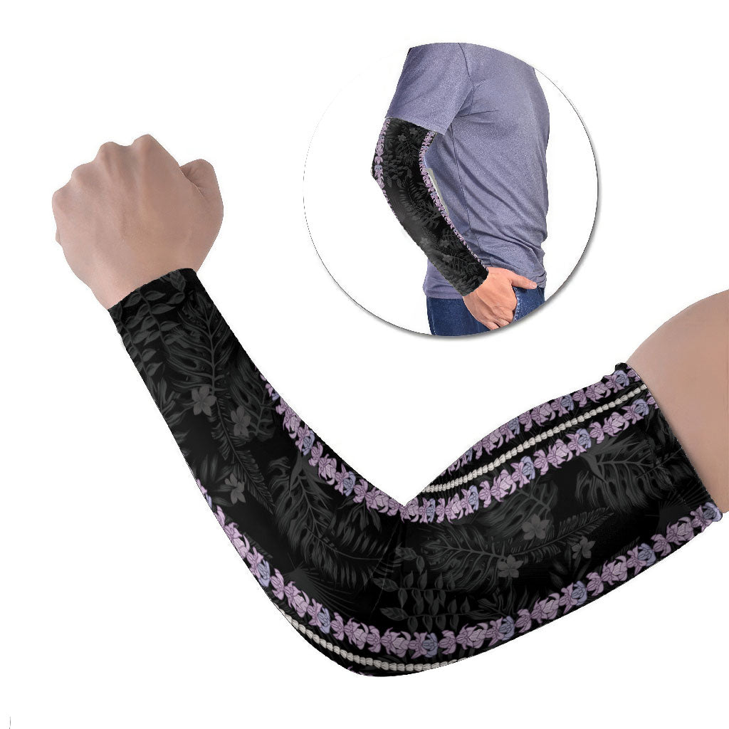 Hawaii Queen Liliuokalani Arm Sleeves Hawaiian Lei Pua Kalaunu LT05 Set of 2 Black - Polynesian Pride