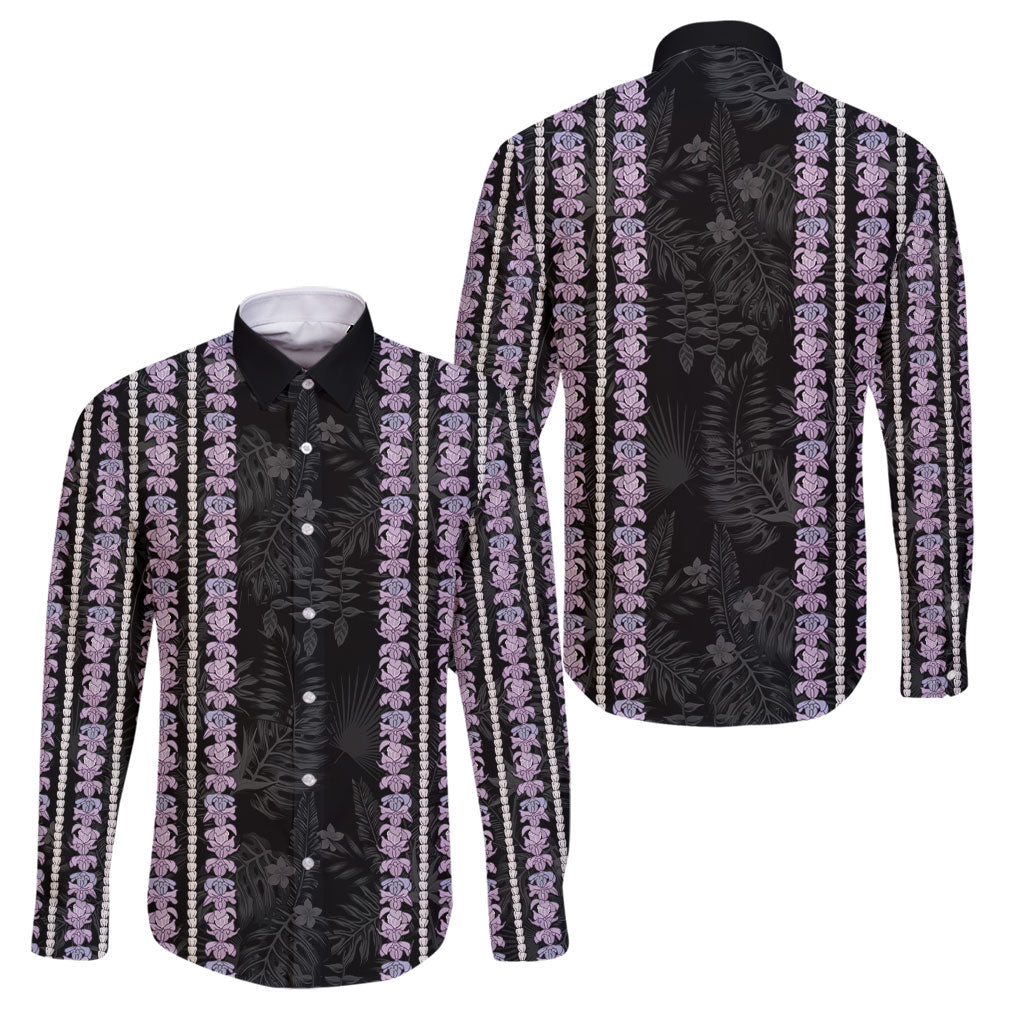 Hawaii Queen Liliuokalani Family Matching Summer Maxi Dress and Hawaiian Shirt Hawaiian Lei Pua Kalaunu LT05 Dad's Shirt - Long Sleeve Black - Polynesian Pride