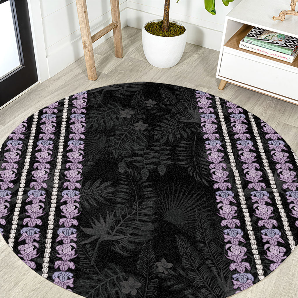 Hawaii Queen Liliuokalani Round Carpet Hawaiian Lei Pua Kalaunu LT05 Black - Polynesian Pride