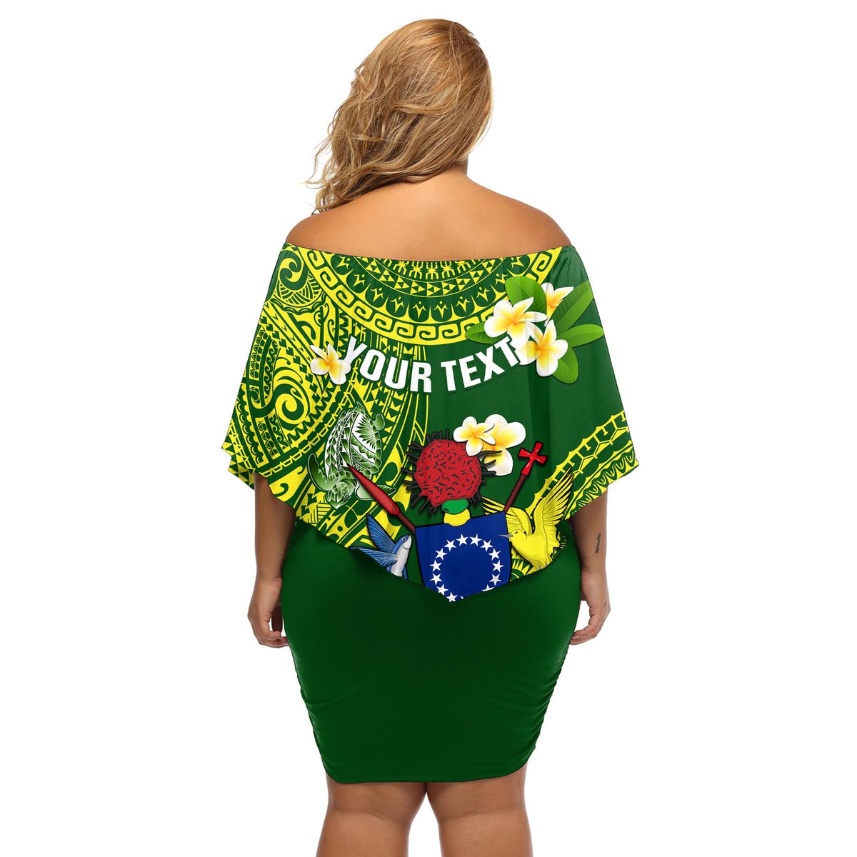 Personalized Cook Islands Off Shoulder Short Dress Coat Of Arms Plumeria Polynesian Turtle LT05 - Polynesian Pride