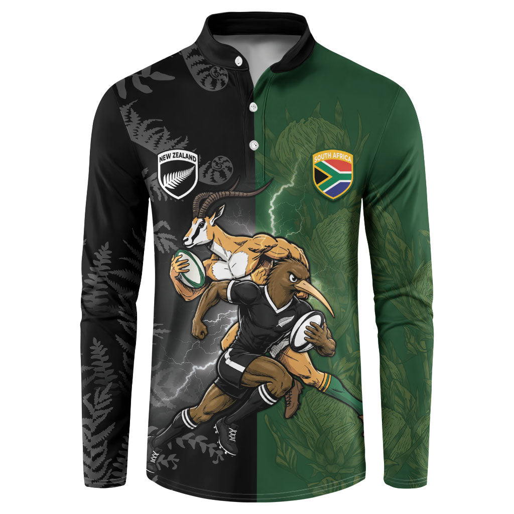 Custom South Africa And New Zealand Button Sweatshirt Springboks And Kiwis Rugby Rivalry LT05 Black - Polynesian Pride