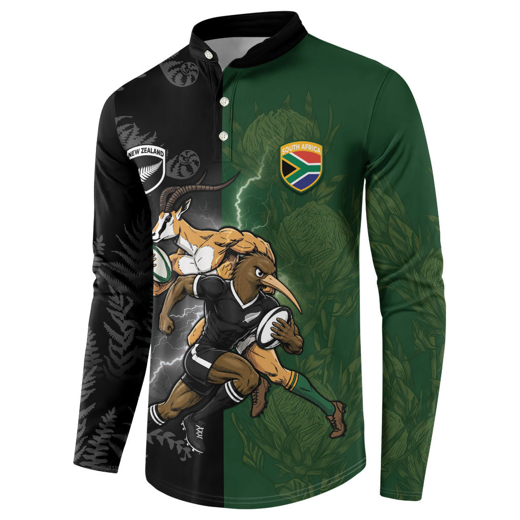 Custom South Africa And New Zealand Button Sweatshirt Springboks And Kiwis Rugby Rivalry LT05 - Polynesian Pride