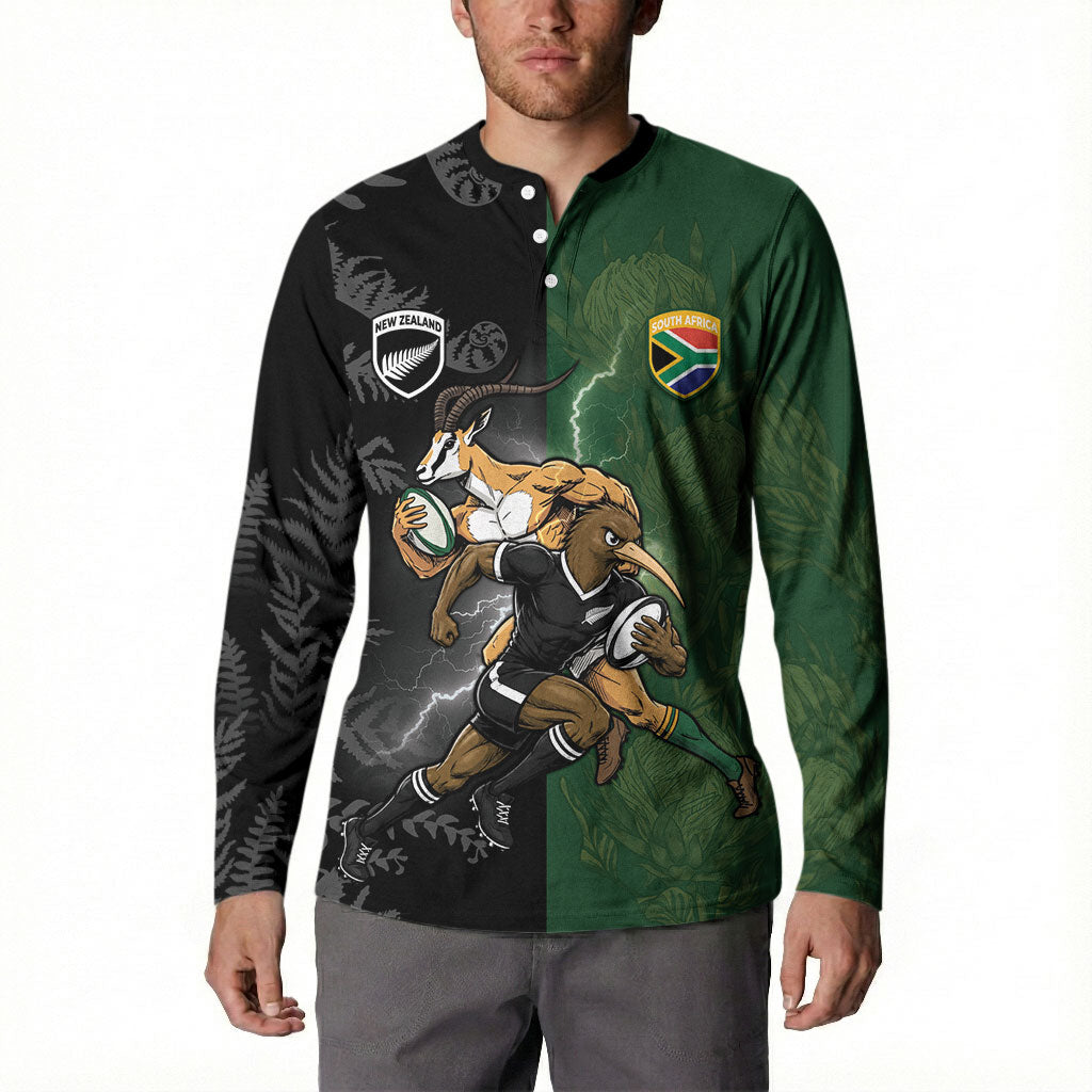Custom South Africa And New Zealand Button Sweatshirt Springboks And Kiwis Rugby Rivalry LT05 - Polynesian Pride