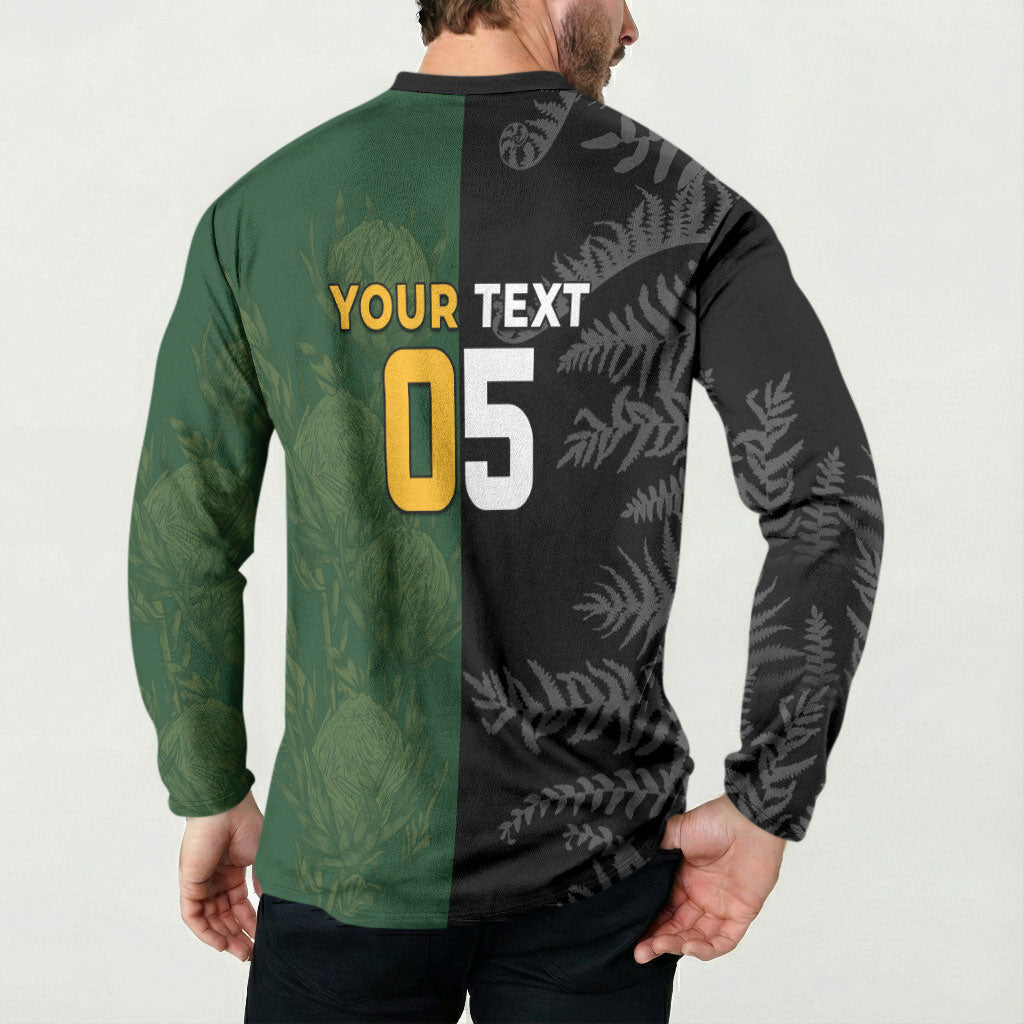 Custom South Africa And New Zealand Button Sweatshirt Springboks And Kiwis Rugby Rivalry LT05 - Polynesian Pride