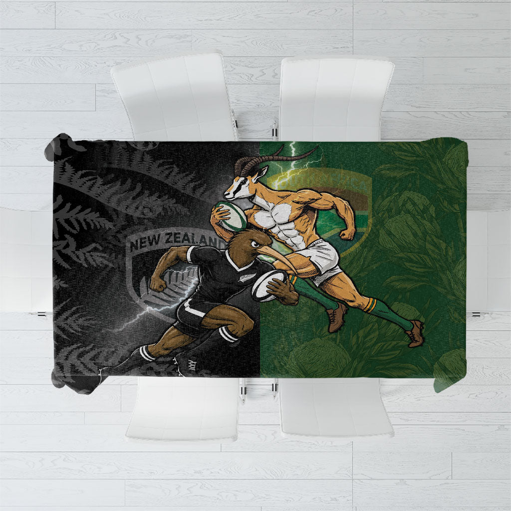 South Africa And New Zealand Tablecloth Springboks And Kiwis Rugby Rivalry LT05 Black - Polynesian Pride