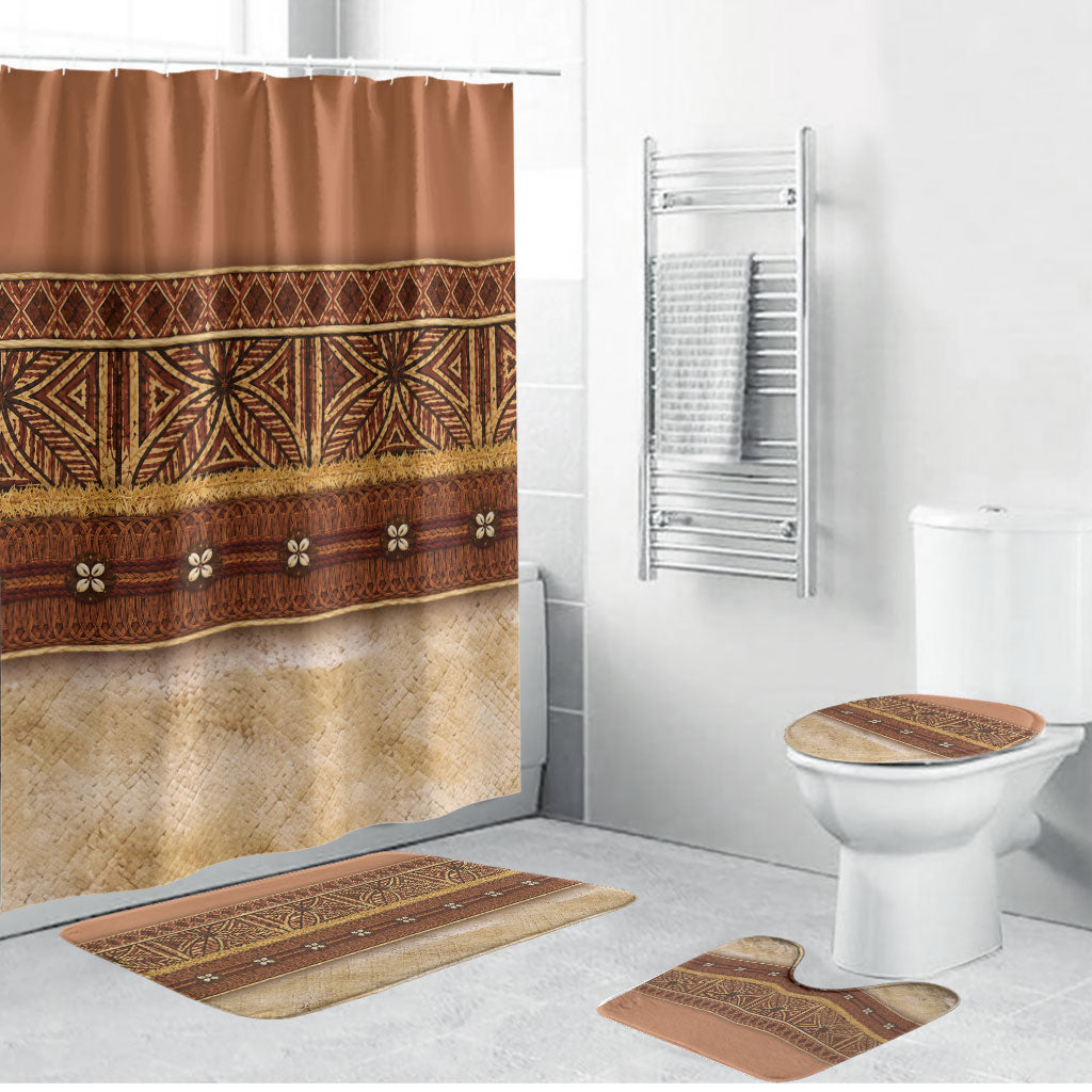 Polynesian Princess Inspired Cosplay Costume Bathroom Set Traditional Tapa Pattern LT05 Bathroom Set (4 pcs) Brown - Polynesian Pride