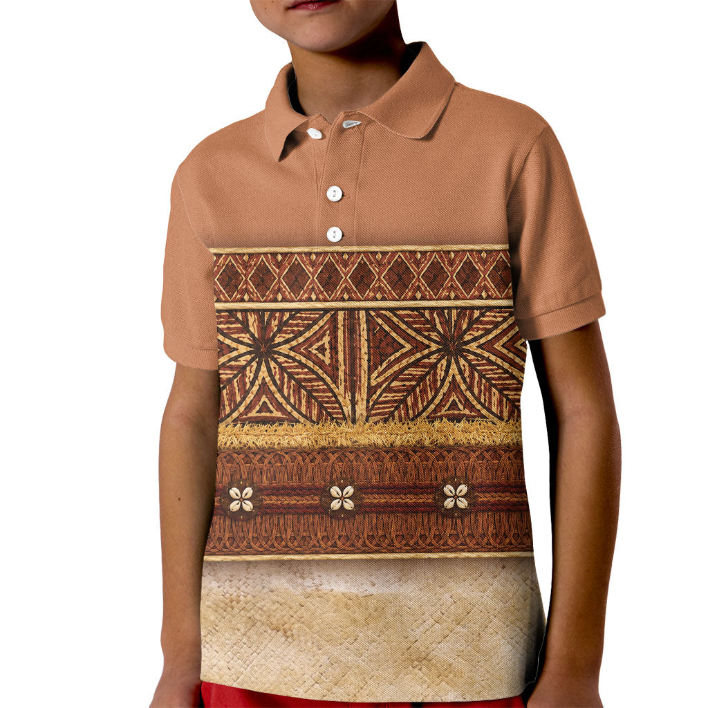 Polynesian Princess Inspired Cosplay Costume Kid Polo Shirt Traditional Tapa Pattern LT05 Kid Brown - Polynesian Pride
