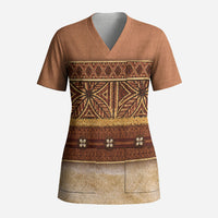Polynesian Princess Inspired Cosplay Costume Scrub Top Traditional Tapa Pattern LT05 Adult Brown - Polynesian Pride