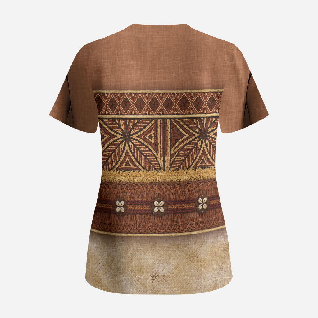 Polynesian Princess Inspired Cosplay Costume Scrub Top Traditional Tapa Pattern LT05 - Polynesian Pride